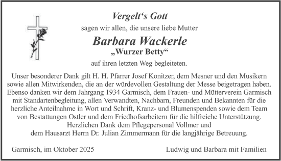 Traueranzeige von Barbara Wackerle von merkurtz