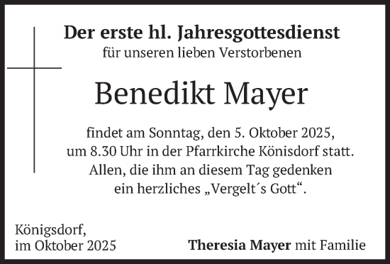 Traueranzeige von Benedikt Mayer von merkurtz