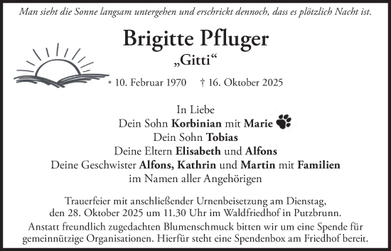 Traueranzeige von Brigitte Pfluger von merkurtz