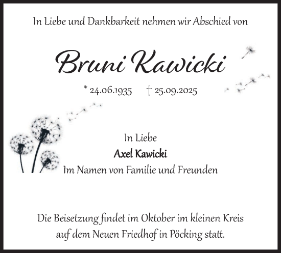 Traueranzeige von Bruni Kawicki von merkurtz