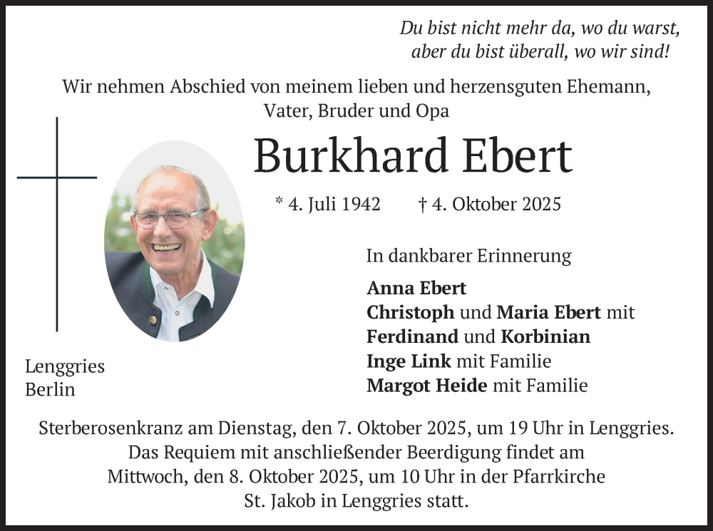  Traueranzeige für Burkhard Ebert vom 07.10.2025 aus merkurtz