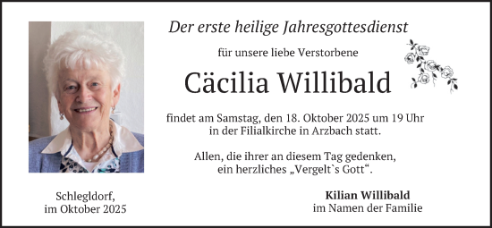 Traueranzeige von Cäcilia Willibald von merkurtz