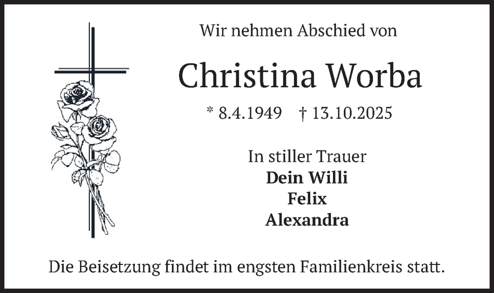  Traueranzeige für Christina Worba vom 18.10.2025 aus merkurtz