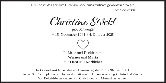 Traueranzeige von Christine Stöckl von merkurtz