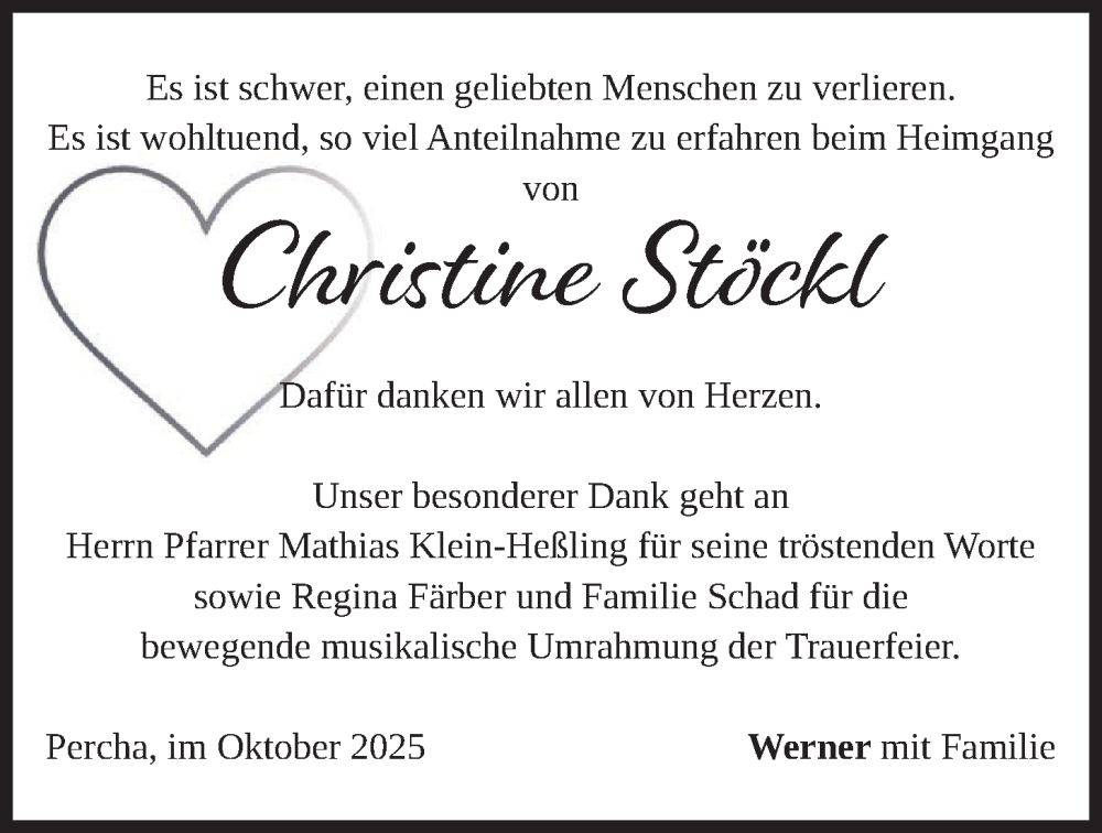  Traueranzeige für Christine Stöckl vom 31.10.2025 aus merkurtz