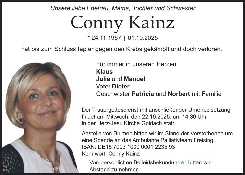  Traueranzeige für Conny Kainz vom 18.10.2025 aus merkurtz