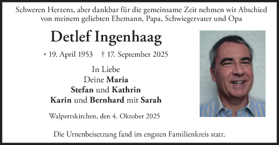 Traueranzeige von Detlef Ingenhaag von merkurtz