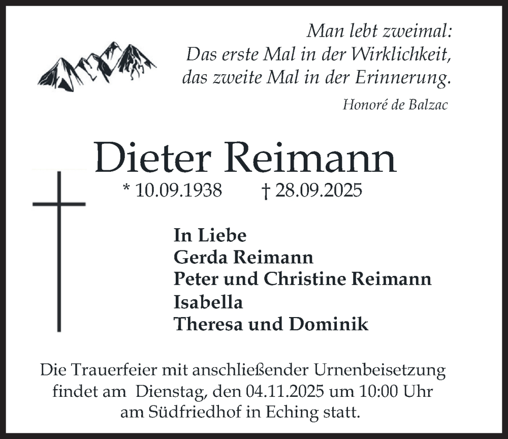  Traueranzeige für Dieter Reimann vom 31.10.2025 aus merkurtz