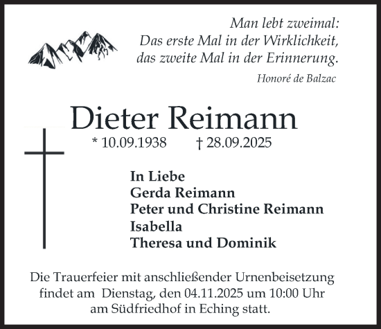 Traueranzeige von Dieter Reimann von merkurtz