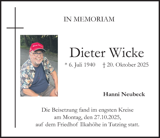 Traueranzeige von Dieter Wicke von merkurtz