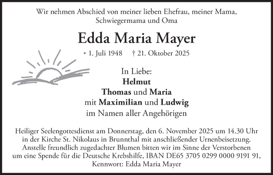 Traueranzeige von Edda Maria Mayer von merkurtz