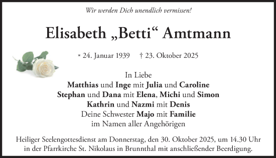 Traueranzeige von Elisabeth Amtmann von merkurtz
