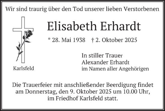 Traueranzeige von Elisabeth Erhardt von merkurtz