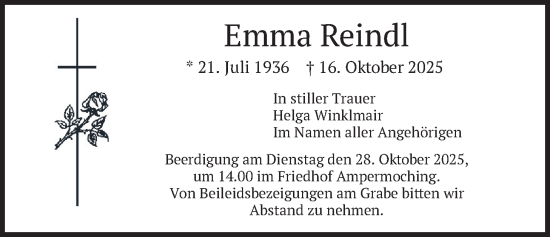 Traueranzeige von Emma Reindl von merkurtz