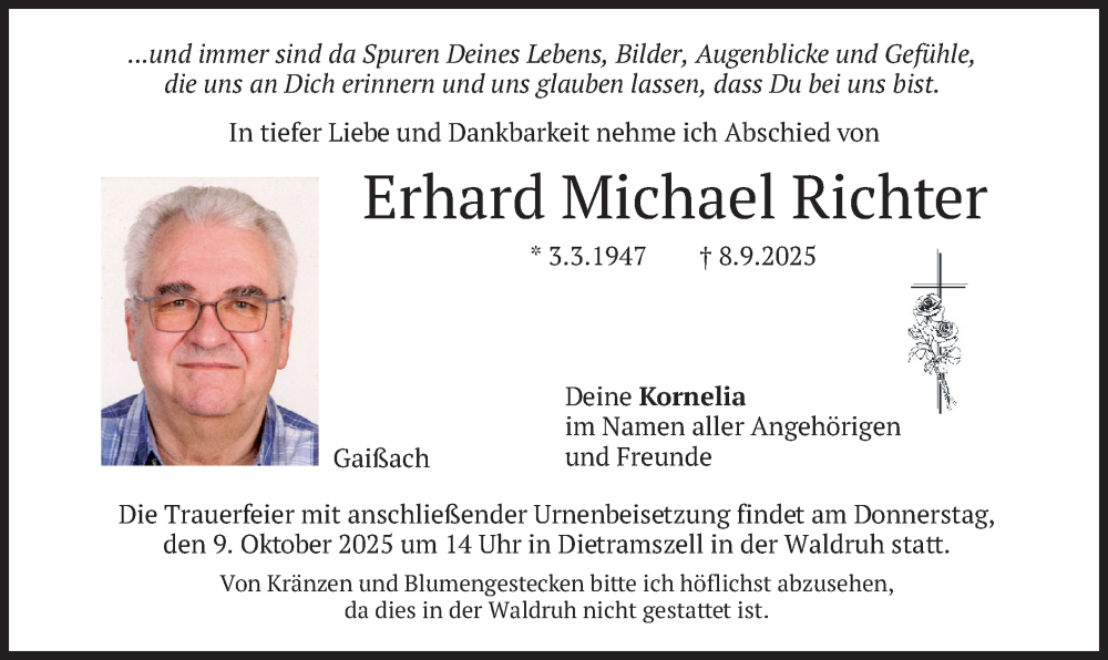  Traueranzeige für Erhard Michael Richter vom 02.10.2025 aus merkurtz