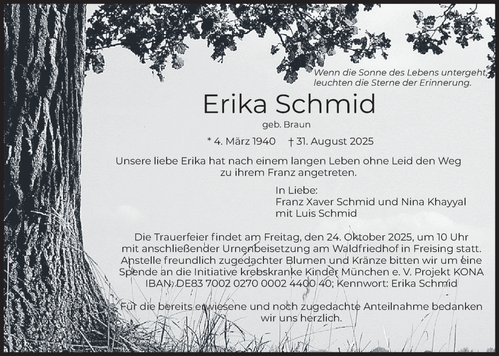  Traueranzeige für Erika Schmid vom 18.10.2025 aus merkurtz
