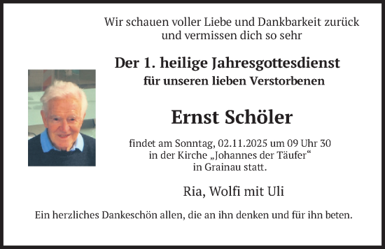 Traueranzeige von Ernst Schöler von merkurtz
