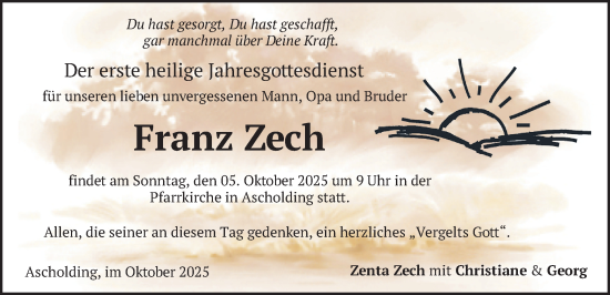 Traueranzeige von Franz Zech von merkurtz