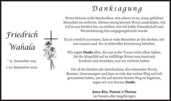 Traueranzeige von Friedrich Wahala von merkurtz