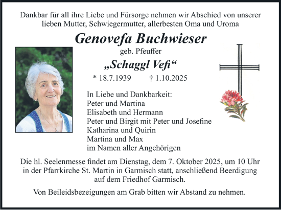 Traueranzeige von Genovefa Buchwieser von merkurtz