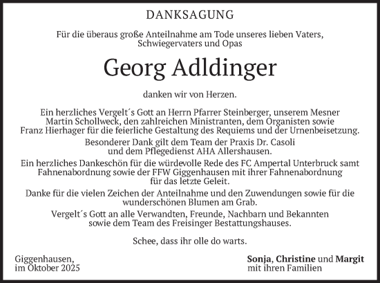 Traueranzeige von Georg Adldinger von merkurtz