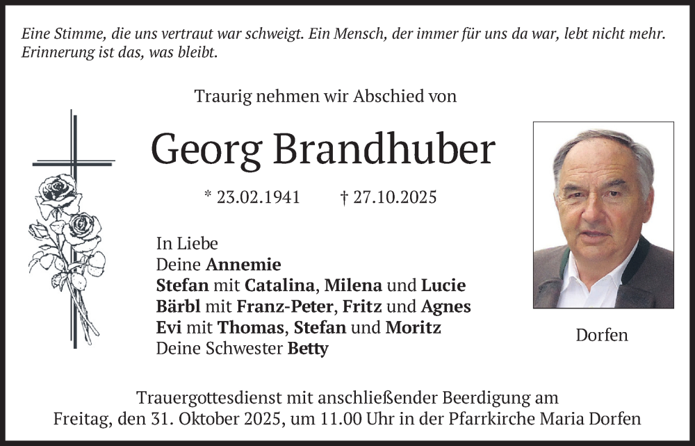  Traueranzeige für Georg Brandhuber vom 29.10.2025 aus merkurtz
