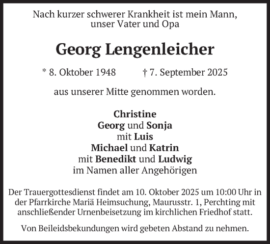 Traueranzeige von Georg Lengenleicher von merkurtz