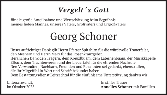 Traueranzeige von Georg Schoner von merkurtz