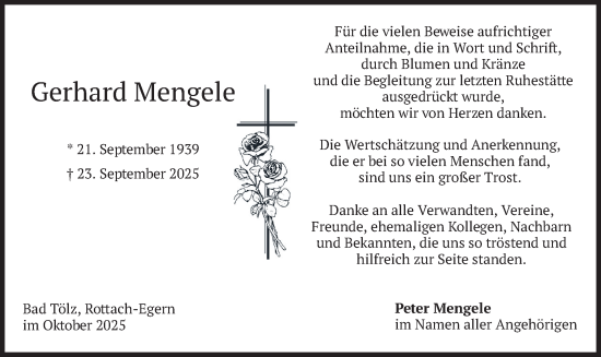 Traueranzeige von Gerhard Mengele von merkurtz