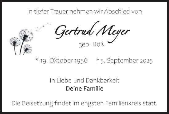 Traueranzeige von Gertrud Meyer von merkurtz