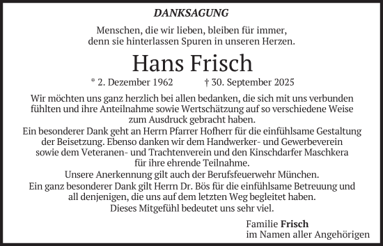 Traueranzeige von Hans Frisch von merkurtz