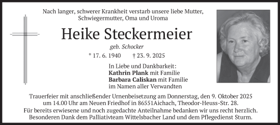 Traueranzeige von Heike Steckermeier von merkurtz