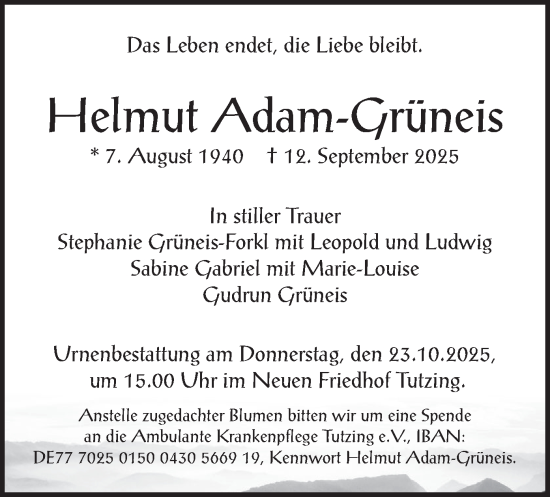 Traueranzeige von Helmut Adam-Grüneis von merkurtz