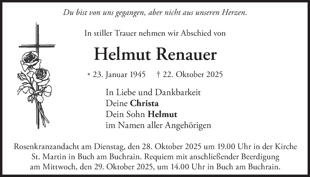  Traueranzeige für Helmut Renauer vom 25.10.2025 aus merkurtz