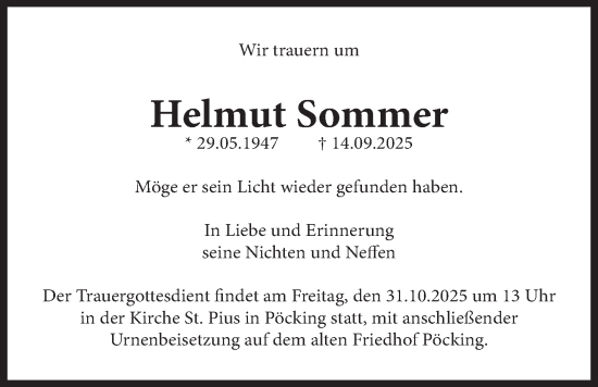 Traueranzeige von Helmut Sommer von merkurtz