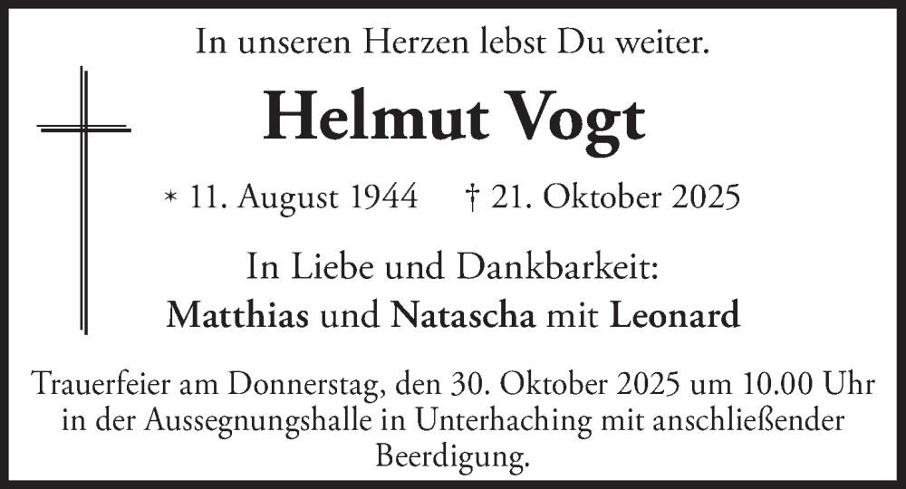  Traueranzeige für Helmut Vogt vom 25.10.2025 aus merkurtz