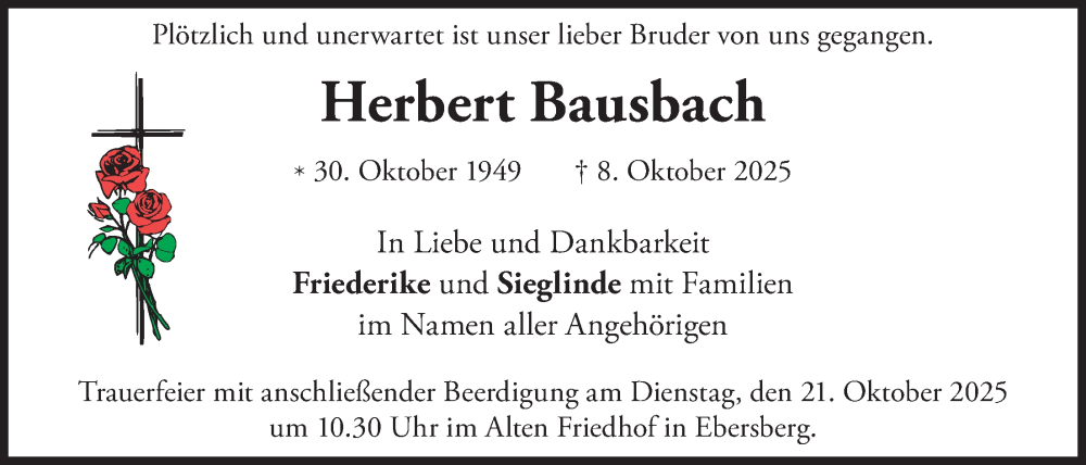  Traueranzeige für Herbert Bausbach vom 15.10.2025 aus merkurtz