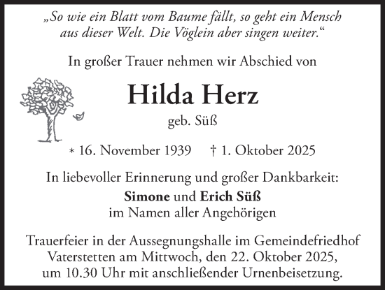 Traueranzeige von Hilda Herz von merkurtz