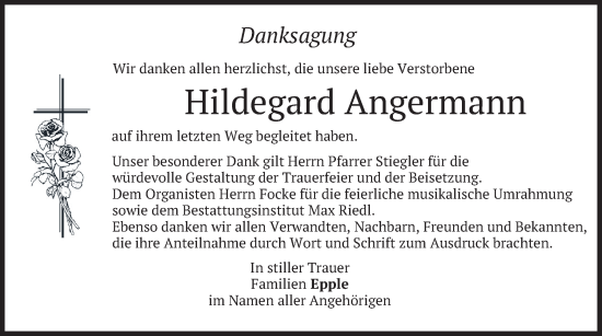 Traueranzeige von Hildegard Angermann von merkurtz