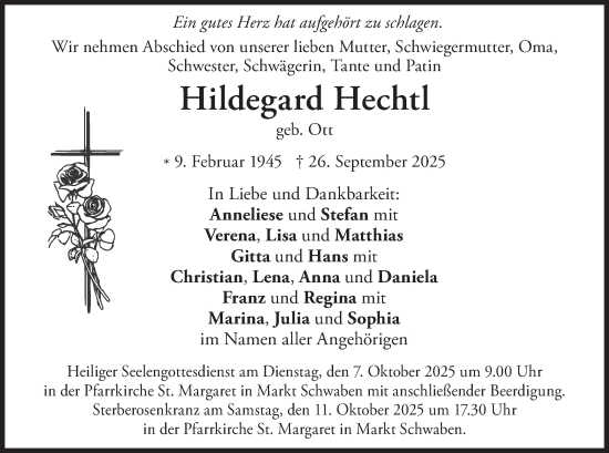 Traueranzeige von Hildegard Hechtl von merkurtz