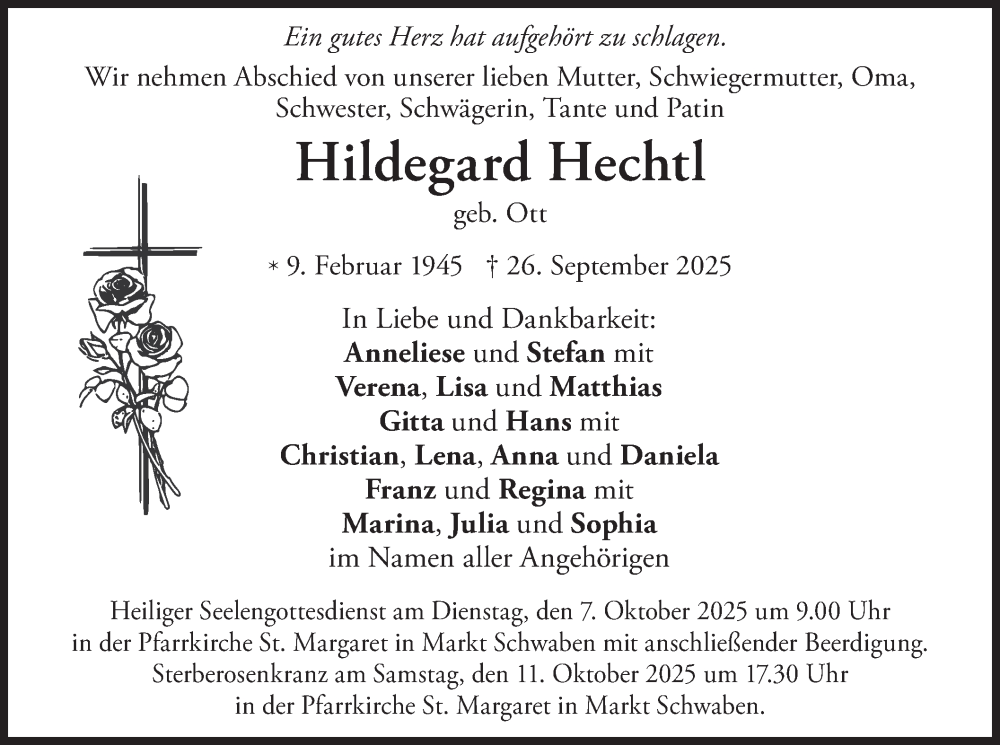  Traueranzeige für Hildegard Hechtl vom 04.10.2025 aus merkurtz