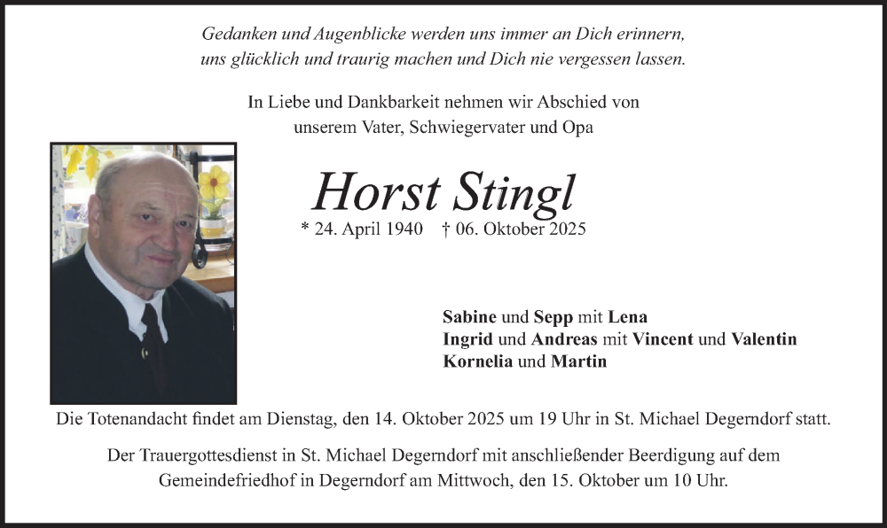  Traueranzeige für Horst Stingl vom 11.10.2025 aus merkurtz