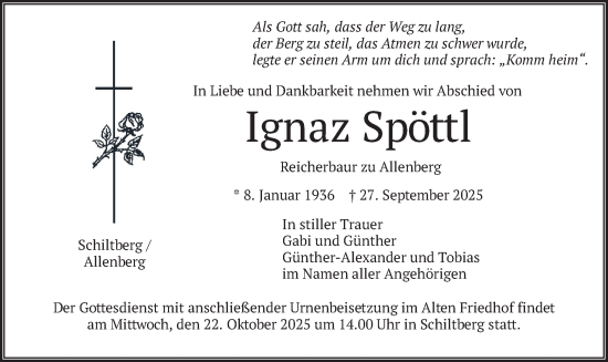 Traueranzeige von Ignaz Spöttl von merkurtz