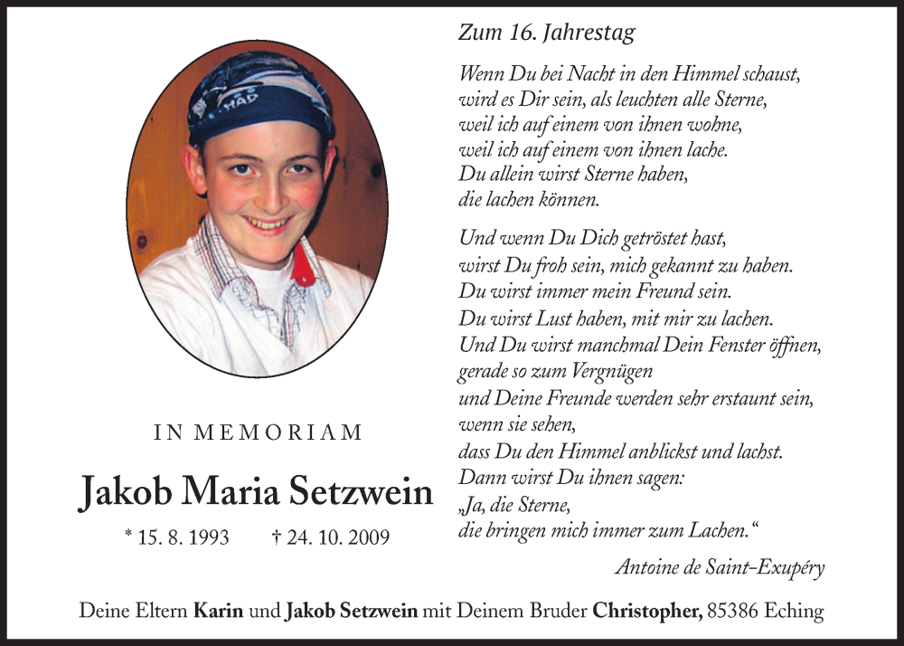  Traueranzeige für Jakob Maria Setzwein vom 24.10.2025 aus merkurtz