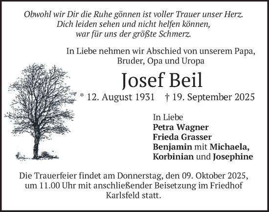 Traueranzeige von Josef Beil von merkurtz
