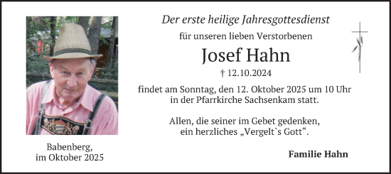 Traueranzeige von Josef Hahn von merkurtz