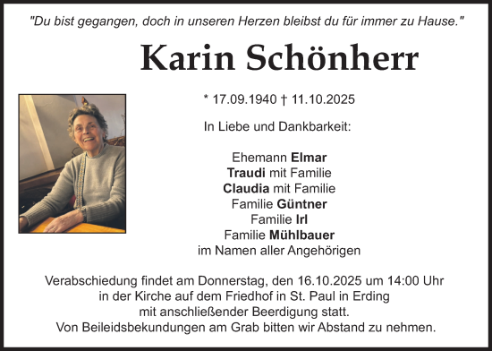 Traueranzeige von Karin Schönherr von merkurtz