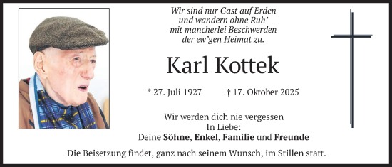Traueranzeige von Karl Kottek von merkurtz