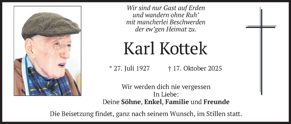  Traueranzeige für Karl Kottek vom 25.10.2025 aus merkurtz