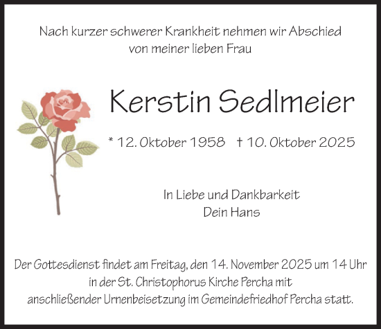 Traueranzeige von Kerstin Sedlmeier von merkurtz